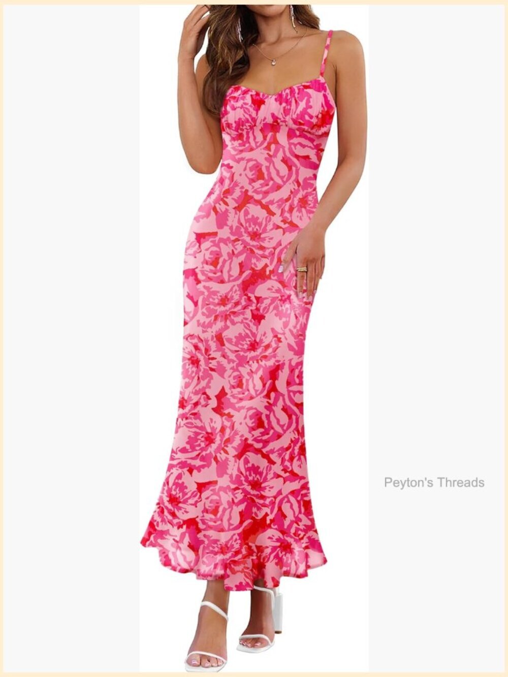 Women's Sleeveless Floral Bodycon Maxi Dress Spaghetti Strap Summer